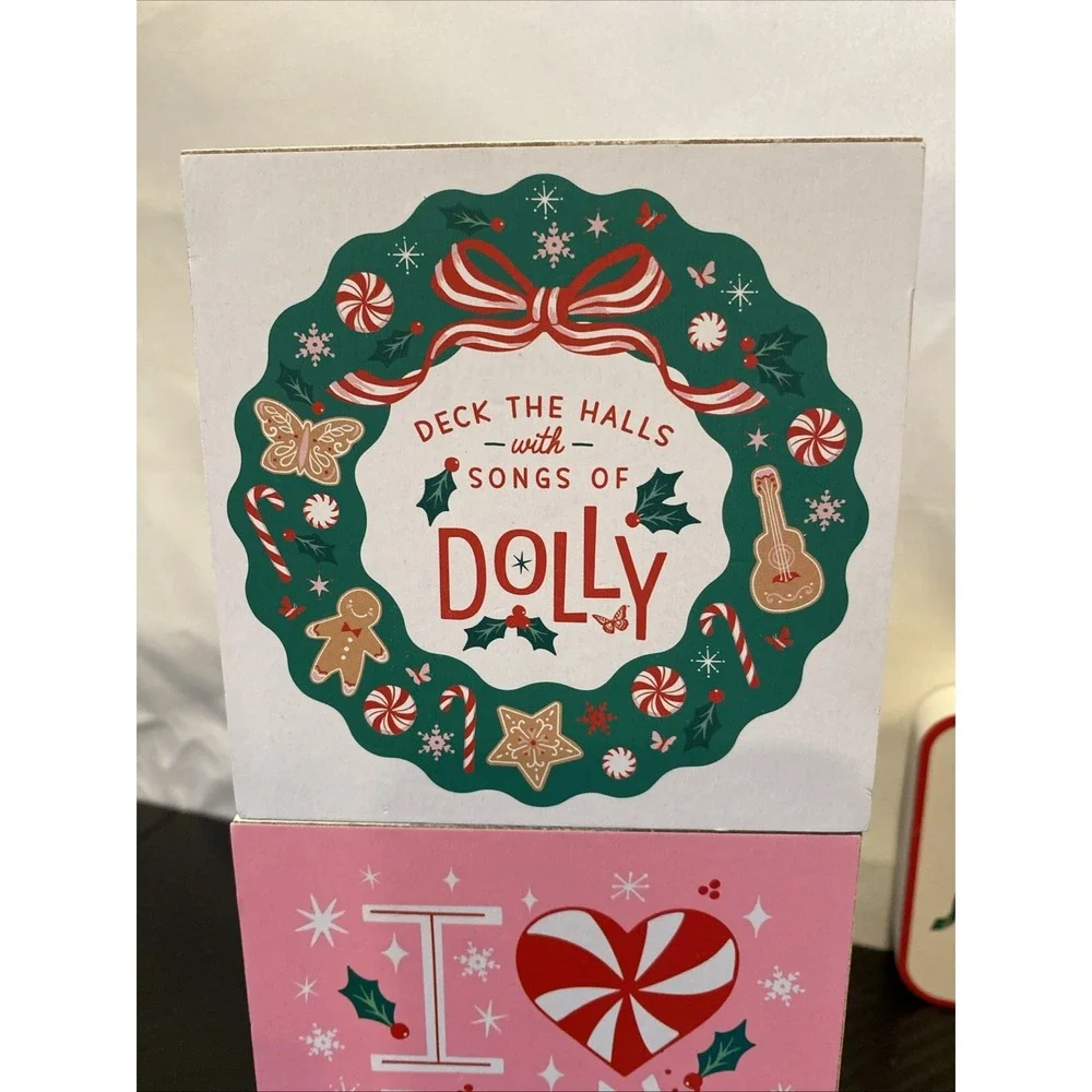 Dolly Parton 4x4 Block Holiday Set Of 2 I Love Dolly & Deck The Halls With Songs
